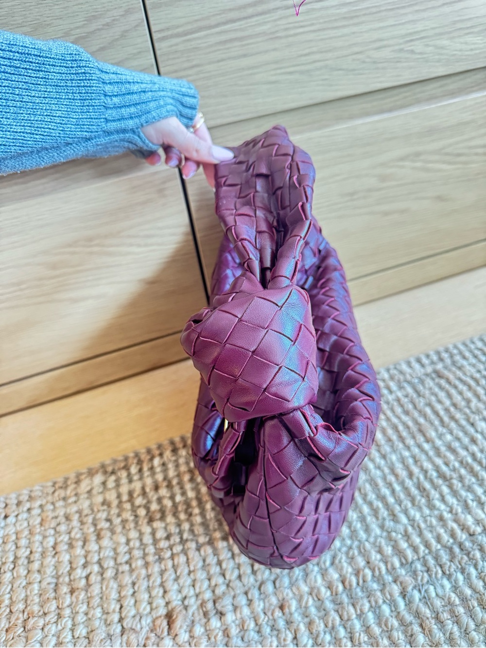 Bottega Veneta Woven Hobo Bag in Burgundy - Picture 3 of 6